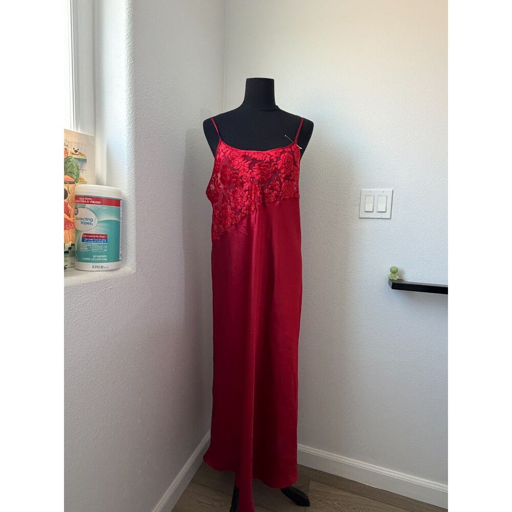 Vintage Style Morgan Taylor Crimson Red Floral Lace Maxi Slip Dress Large